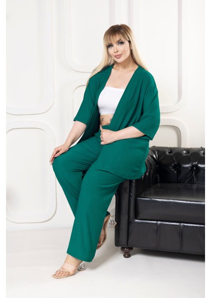 Kimono Hırkalı 2li Alt Üst Takım Bürümcük Kumaş Yazlık M-6xl Oversize