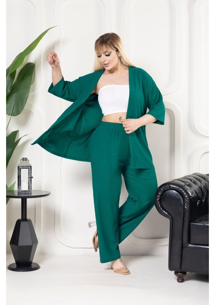 Kimono Hırkalı 2li Alt Üst Takım Bürümcük Kumaş Yazlık M-6xl Oversize