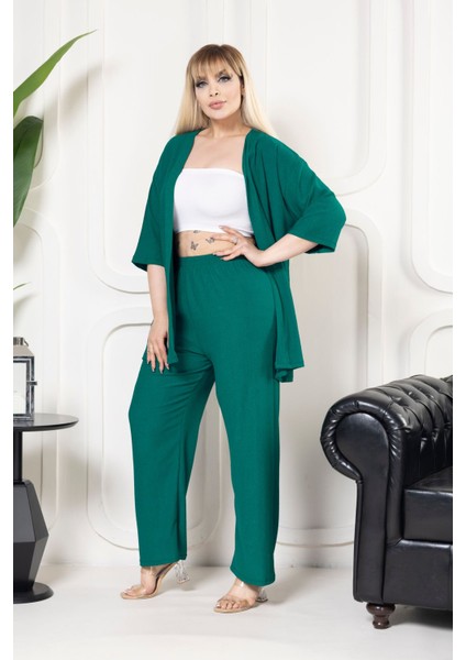 Kimono Hırkalı 2li Alt Üst Takım Bürümcük Kumaş Yazlık M-6xl Oversize