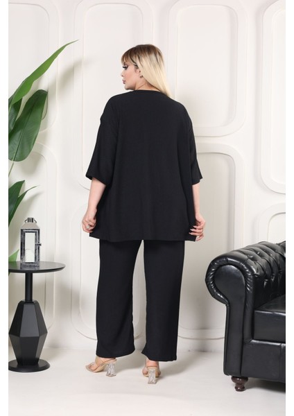 Kimono Hırkalı 2'li Alt Üst Takım Bürümcük Kumaş Yazlık Oversize