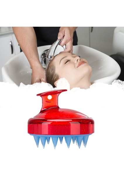 Yumuşak Silikon Şampuan Fırçası Kuaför Şampuan Fırçası Saç Derisi Temizleme Banyo Tarağı - Kırmızı Mavi (Yurt Dışından)