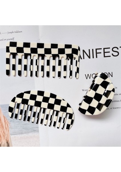Yeni Kore Asetat Taraklar Siyah Beyaz Dama Tahtası Kare Yarım Yuvarlak Saç Tarak Anti-Statik Rahat (Yurt Dışından)