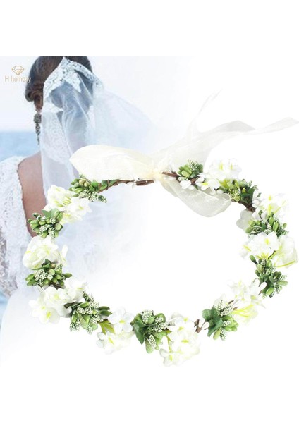 Boho Çiçek Kafa Bandı Çelenk Kadın Kızlar Başlığı Çiçek Çelenk Taç Halo Saç Çelenk Saç Bandı Plaj Tatil Partisi Düğün Için, Beyaz (Yurt Dışından)