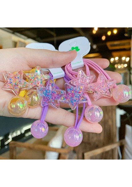 Uzun Naylon Düz Renk Plastik Top Quicksand Yıldız Kalp Elastik Saç Bandı Kız Çocuklar Kauçuk Bağlama At Kuyruğu Tutucu Aksesuarları (Yurt Dışından)