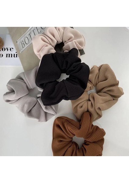 Sonbahar ve Kış Kadın Sıcak Örme Büyük Saç Scrunchies Katı Yumuşak Vintage Saç Diş Etleri Çizgili Kumaş Lastik Bantlar Saç Topuz (Yurt Dışından)