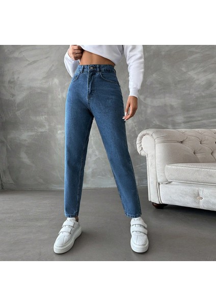 Yüksek Bel Pamuklu Mom Jean fırsatları