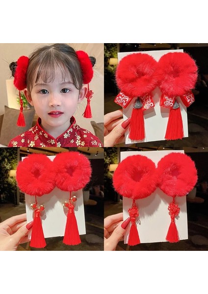 Adet Yeni Sevimli Püskül Büyük Kırmızı Çin Tarzı Saç Aksesuarları Çocuk Günü ve Yeni Yıl Performansları Taklit Tavşan Saç Döngüler (Yurt Dışından)