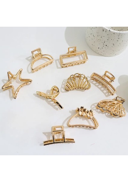 Moda Içi Boş Kalp Metal Saç Pençe Klipsleri Basit Kaymaz Mini Altın Geometrik Patlama Tokalarım Saç Çeneleri Kadın Kızlar Için Günlük (Yurt Dışından)