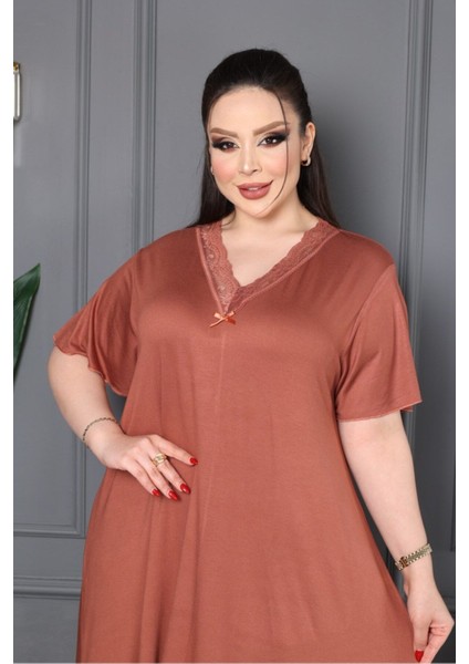 Bambu V Yaka Dantel Detaylı Eteği Kloş Elbise Büyük Beden 6xl fiyatları
