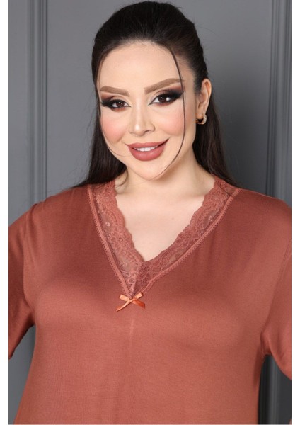 Bambu V Yaka Dantel Detaylı Eteği Kloş Elbise Büyük Beden 6xl fırsatları