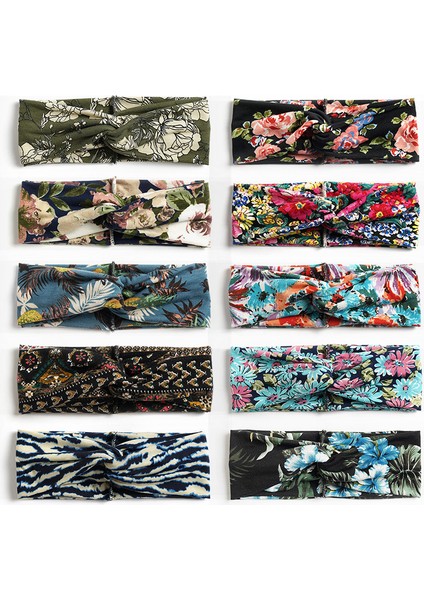 Moda Bohemian Çiçek Kafa Bandı Kadın Geniş Çapraz Düğüm Türban Kafa Bandı Bayan Kadın Vintage Elastik Bandaj Bandanalar Saç Bandı (Yurt Dışından) fiyatları