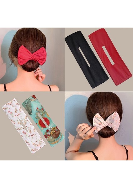 Kore Kafa Bandı Rulo Saç Bigudi Donut Bun Maker Kadın Yay Tavşan Kulak Sihirli Saç Yüzük Aksesuarları Bükülmüş Firkete Aracı (Yurt Dışından)