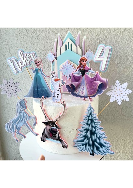 Karlar Ülkesi Elsa Temalı Kız Çocuk Doğum Günü Isme Özel 3D Pasta Parti Süsü Seti Cake Topper