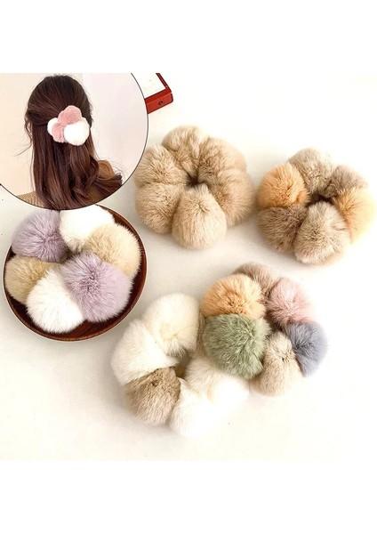 Tavşan Kürk Kıl Topu Saç Scrunchies Moda Kız Elastik At Kuyruğu Tutucu Lastik Bant Saç Bağları Kadınlar Sevimli Peluş Saç Aksesuarları (Yurt Dışından)