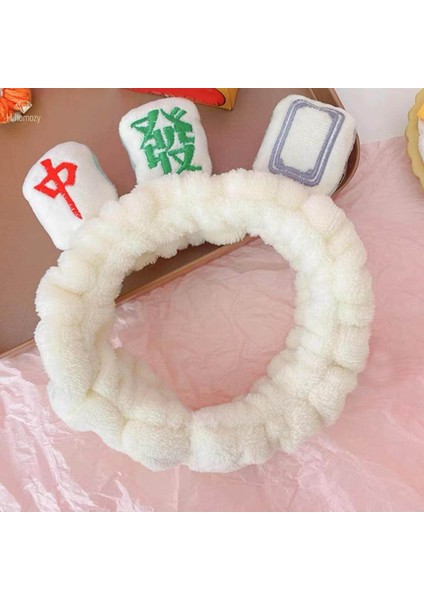 Mahjong Makyaj Spa Kafa Bandı Kozmetik Yüz Yıkama Için Elastik Peluş Saç Aksesuarları, Beyaz (Yurt Dışından)