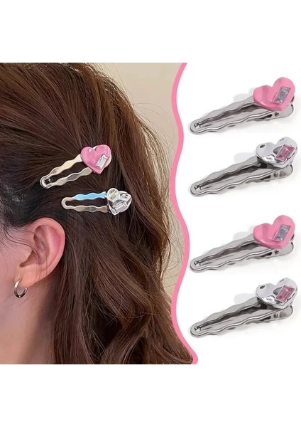 Tatlı Kızlar Saç Klipleri Y2K Kadınlar Sevimli Metal Renkli Aşk Firkete Gümüş Pembe Saç Aksesuarları Bb Tokalar Yan Klipler Şapkalar (Yurt Dışından)