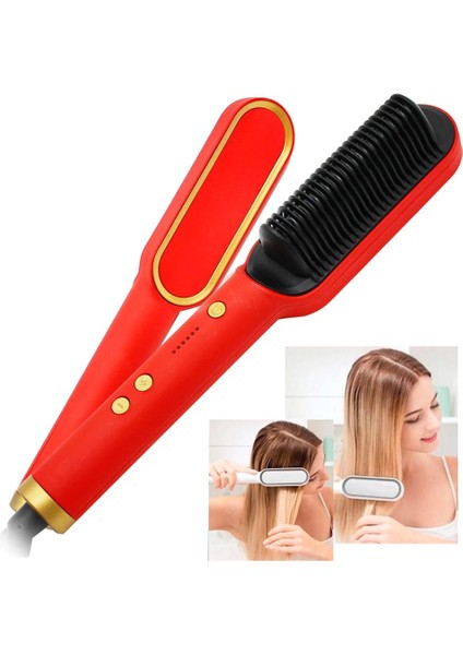 Sıcaklık Kontrollü Kızlar Için Elektrikli Fırça Saç Düzleştirici Bigudi Isıtma Stili (Yurt Dışından) modelleri
