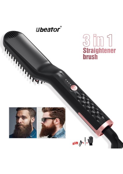 Ubeator - 3'ü 1 Arada Kadın ve Erkek Sakal Seramik Saç Şekillendirici Tarak Sıcak Hava Fırçaları Düzleştirici ALETLER-599-SIYAH (Yurt Dışından)
