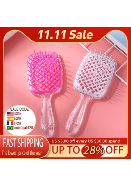 Şeffaf Içi Boş Örgü Tarak Islak Kuru Kadın Kafa Derisi Masaj Tarak Saç Fırçası Içi Boş Salon Kuaförlük Aracı Saç Tarağı Kafa Masajı (Yurt Dışından)