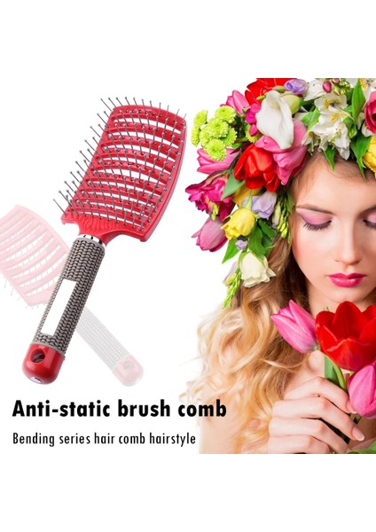 Plastik Naylon Anti-Statik Saç Fırçası Kavisli Sıralı Saç Derisi Masaj Şekillendirici Tarak (Yurt Dışından)