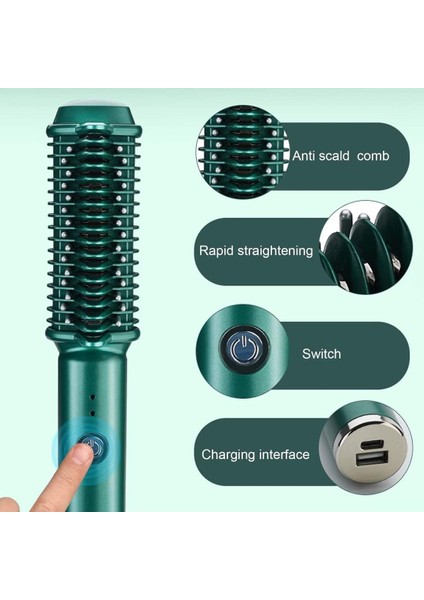 Saç Düzleştirici, Akülü Saç Düzleştirici Kıvırma Fırçası, Eşit Hızda Isıtma, USB Şarj Edilebilir Saç Şekillendirme Aracı, Elektrikli Sıcak Tarak (Yurt Dışından)