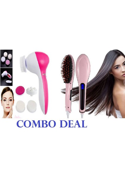 2'li Paket - Hızlı Saç Düzleştirici Fırça ve Yüz Masaj Aleti - Combo Deal - By Aleya Dreams Collections (Yurt Dışından)