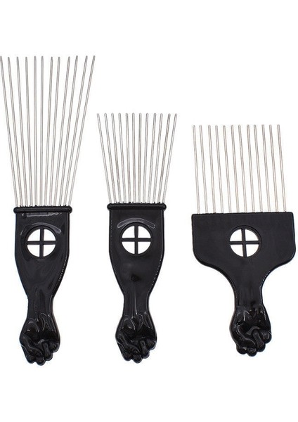 Mayitr 3 Boyutu Siyah Yumruk Afro Metal Tarak Afrika Saç Pik Tarak Fırça Salon Kuaförlük Saç Şekillendirici Aracı (Yurt Dışından)