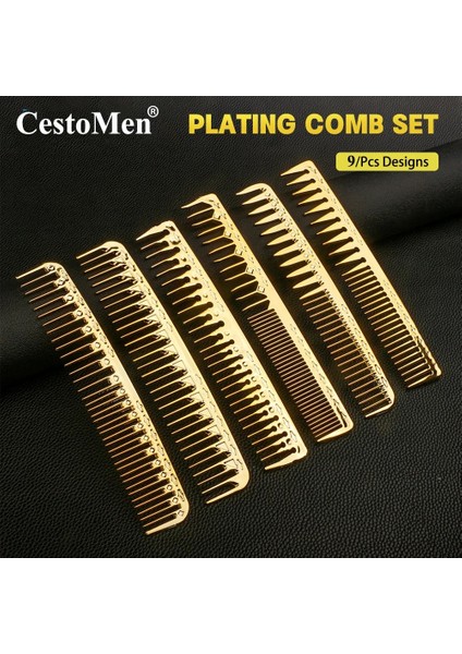 Cestomen Saç Kesme Tarağı Elektrolizle Yüzey Kuaförlük Altın Geniş Diş Tarak Yağ Kafa Şekillendirici Tarak Berber Saç Kesimi Araçları (Yurt Dışından)
