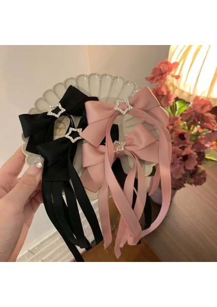 Yeni Moda Pembe ve Siyah Kurdele Yay Firkete Saç Tokası Zarif Beş Köşeli Yıldız Saç Aksesuarları Saç Klipleri Kadın Kızlar Için (Yurt Dışından) modelleri
