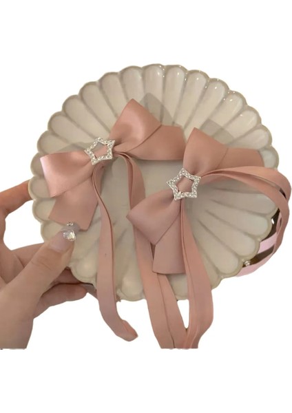 Yeni Moda Pembe ve Siyah Kurdele Yay Firkete Saç Tokası Zarif Beş Köşeli Yıldız Saç Aksesuarları Saç Klipleri Kadın Kızlar Için (Yurt Dışından) indirimleri