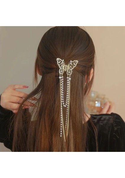 2023 Yeni Kadın Kelebek Inci Püskül Saç Pençe Taklidi Klip Kore Basit Köpekbalığı At Kuyruğu Yengeç Klip Kızlar Saç Aksesuarları (Yurt Dışından) modelleri