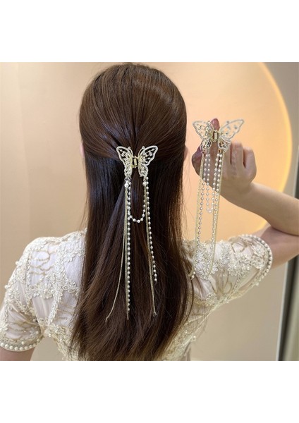 2023 Yeni Kadın Kelebek Inci Püskül Saç Pençe Taklidi Klip Kore Basit Köpekbalığı At Kuyruğu Yengeç Klip Kızlar Saç Aksesuarları (Yurt Dışından) fırsatları