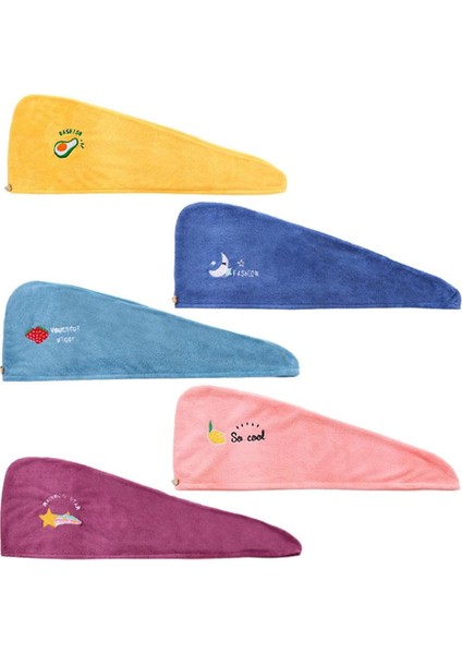 Adet Meyve Yıldızı Sihirli Mikrofiber Duş Başlığı Nakış Havlu Banyo Şapkası Kuru Saç Boneleri Hızlı Kuruyan Yumuşak Bayan Türban Kafa 25X68CM (Yurt Dışından)
