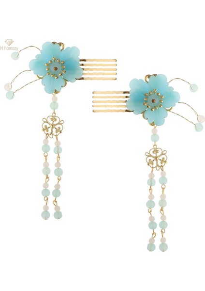 2x 2 Adet El Yapımı Püskül Firkete Saç Tokası Saç Sopa Iğneler Seçtikleri Mavi (Yurt Dışından) fiyatları