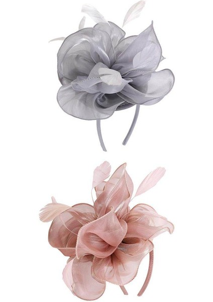 2 Adet Kadın Kız Fascinator Şapka Saç Bandı Kokteyl Parti Başlığı (Yurt Dışından)