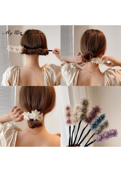 Kadınlar Zarif Tomurcuk Şifon Çiçek Bun Maker Maruko Saç Yapımı Uzun Aracı Tatlı Saç Örgü Halat Hairbands Kore Aksesuarları (Yurt Dışından)
