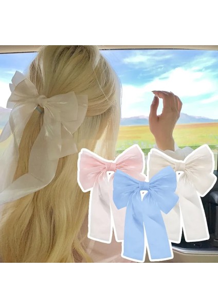 2023 Kızlar Mavi Pembe Büyük Yay Şerit Saç Tokası Zarif Basit Ilkbahar Yaz Saç Tokası Pimleri Retro Kafa Bandı Klipleri Saç Aksesuarları (Yurt Dışından)