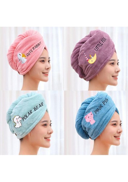 Mikrofiber Havlu Kız Banyo Hızlı Kuruyan Emici Saç Havlusu Sihirli Duş Başlığı Çift Katlı Kalınlaşma Türban Kafa Sarma (Yurt Dışından)
