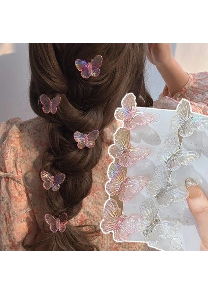 Adet Moda Kızlar Şeffaf Kelebek Pembe Saç Tokası Çocuk Kalp Şekli Saç Klipleri Kadın Tokalarım Kafa Bandı Saç Aksesuarları (Yurt Dışından)