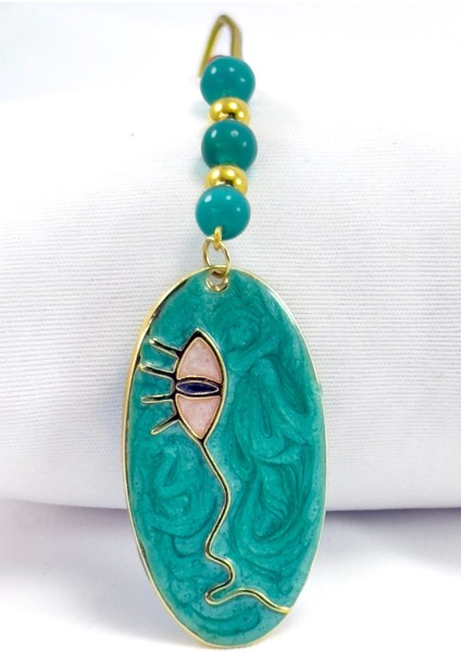 Yeşil Boncuklu Sedefli Yüz Dikiz Ayna Süsü, Metal Lineart Yüz Figürü Tarz Yeni Araba Hediyesi fiyatları