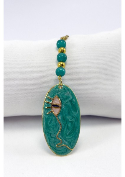 Yeşil Boncuklu Sedefli Yüz Dikiz Ayna Süsü, Metal Lineart Yüz Figürü Tarz Yeni Araba Hediyesi modelleri