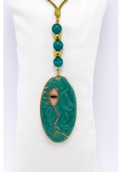 Yeşil Boncuklu Sedefli Yüz Dikiz Ayna Süsü, Metal Lineart Yüz Figürü Tarz Yeni Araba Hediyesi fırsatları