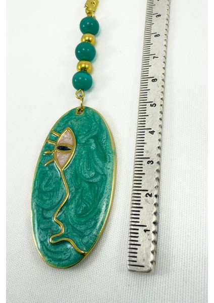 Yeşil Boncuklu Sedefli Yüz Dikiz Ayna Süsü, Metal Lineart Yüz Figürü Tarz Yeni Araba Hediyesi indirimleri