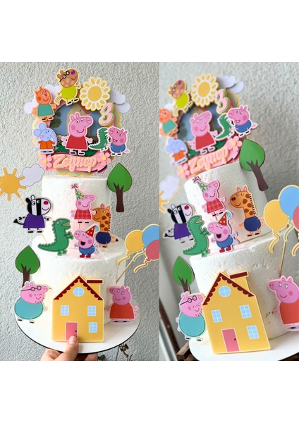 Peppa Karakterleri Temalı Kız Erkek Çocuk Doğum Günü Isme Özel 3D Pasta Parti Süsü Seti Cake Topper