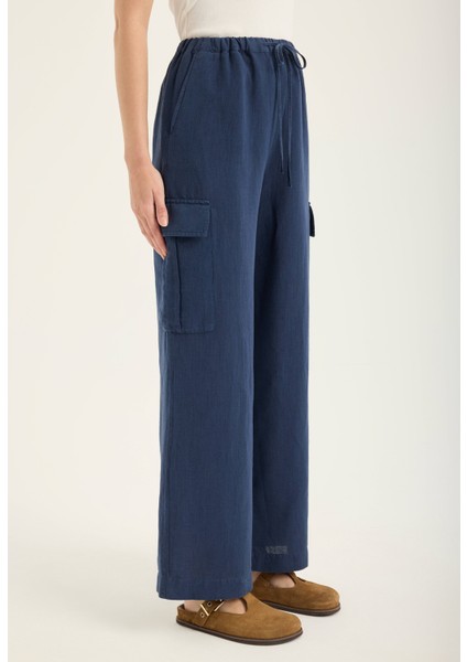 %100 Keten Kargo Pantolon