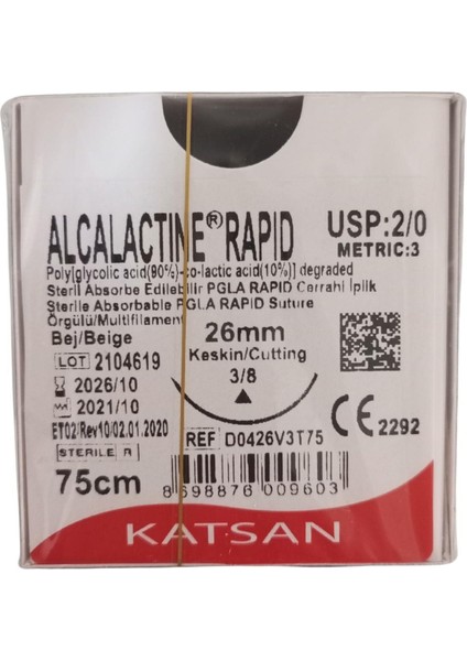 - Stur Cerrahi Iplik Alcalactine Rapid 2/0 26 mm Keskin 75 cm Bej