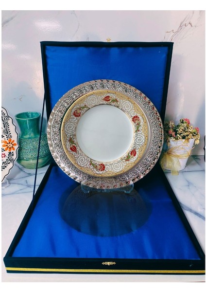 Gümüş Tepsili Plaket Tabak Kadife Kutulu fiyatları