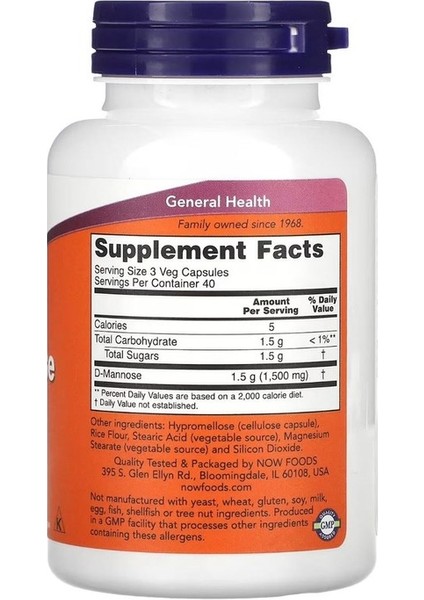Now Foods D-Mannose, 500 mg 120 Veg Capsules fiyatları