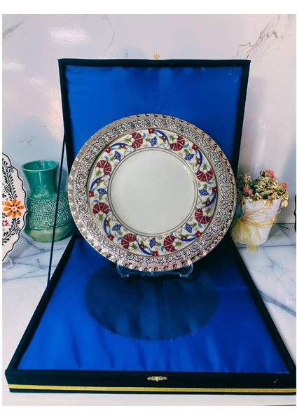 Gümüş Tepsili Plaket Tabak Kadife Kutulu fiyatları