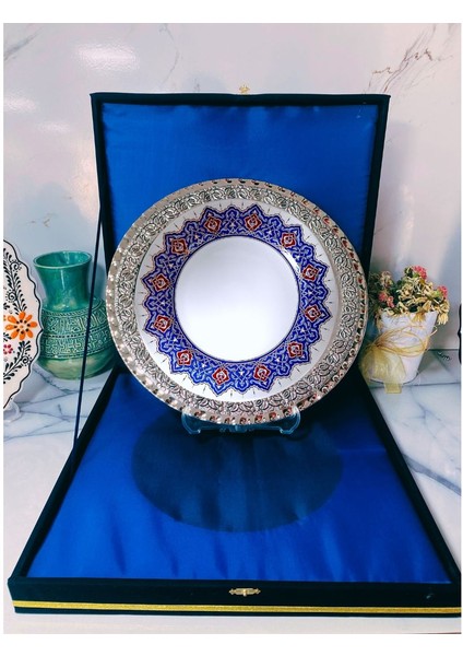 Gümüş Tepsili Plaket Tabak Kadife Kutulu fiyatları